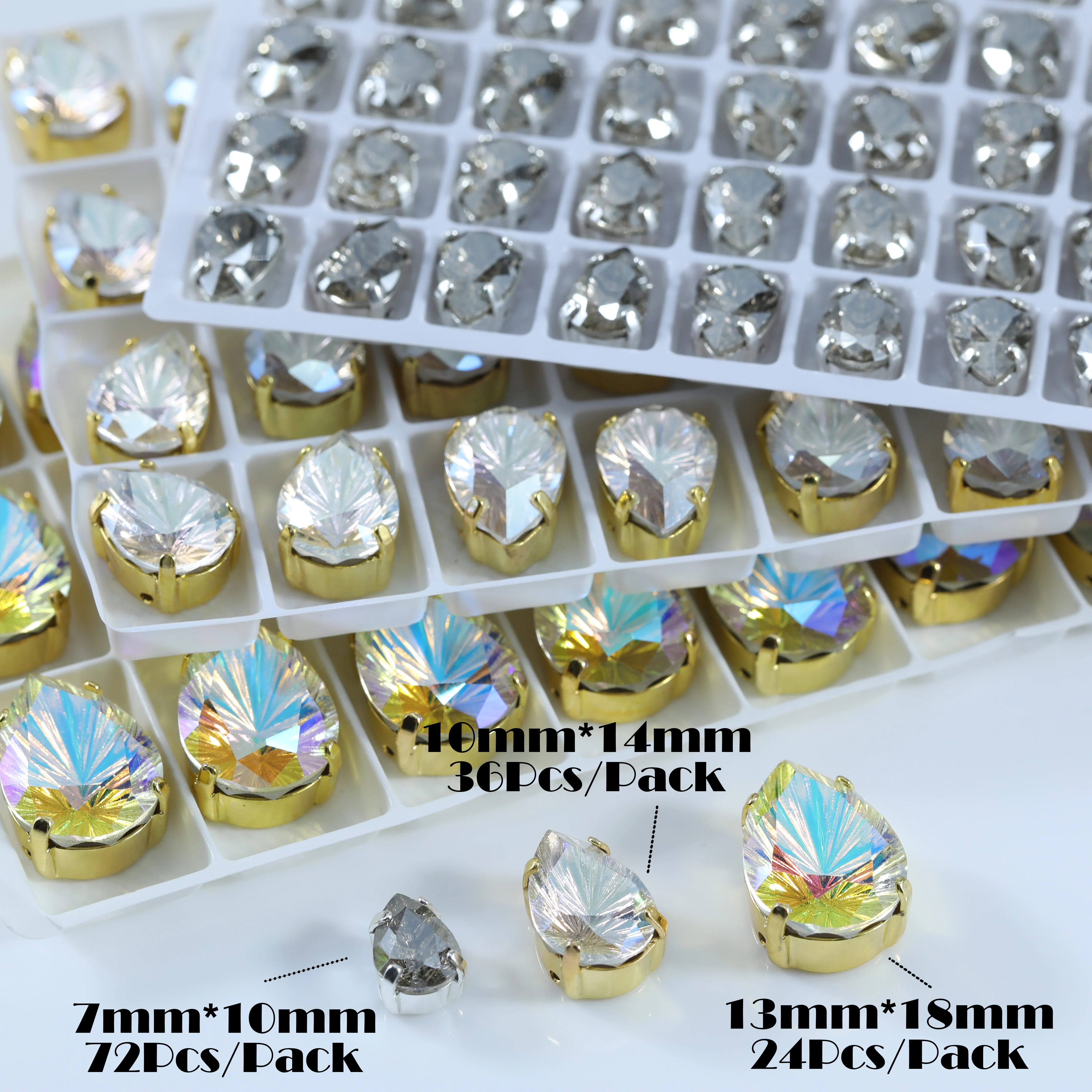 Multi-Faceted Teardrop Millennium Cut Sew On Claw Rhinestones Metal Prong Setting K9 Glass Crystal Strass For Garment Bag Hair
