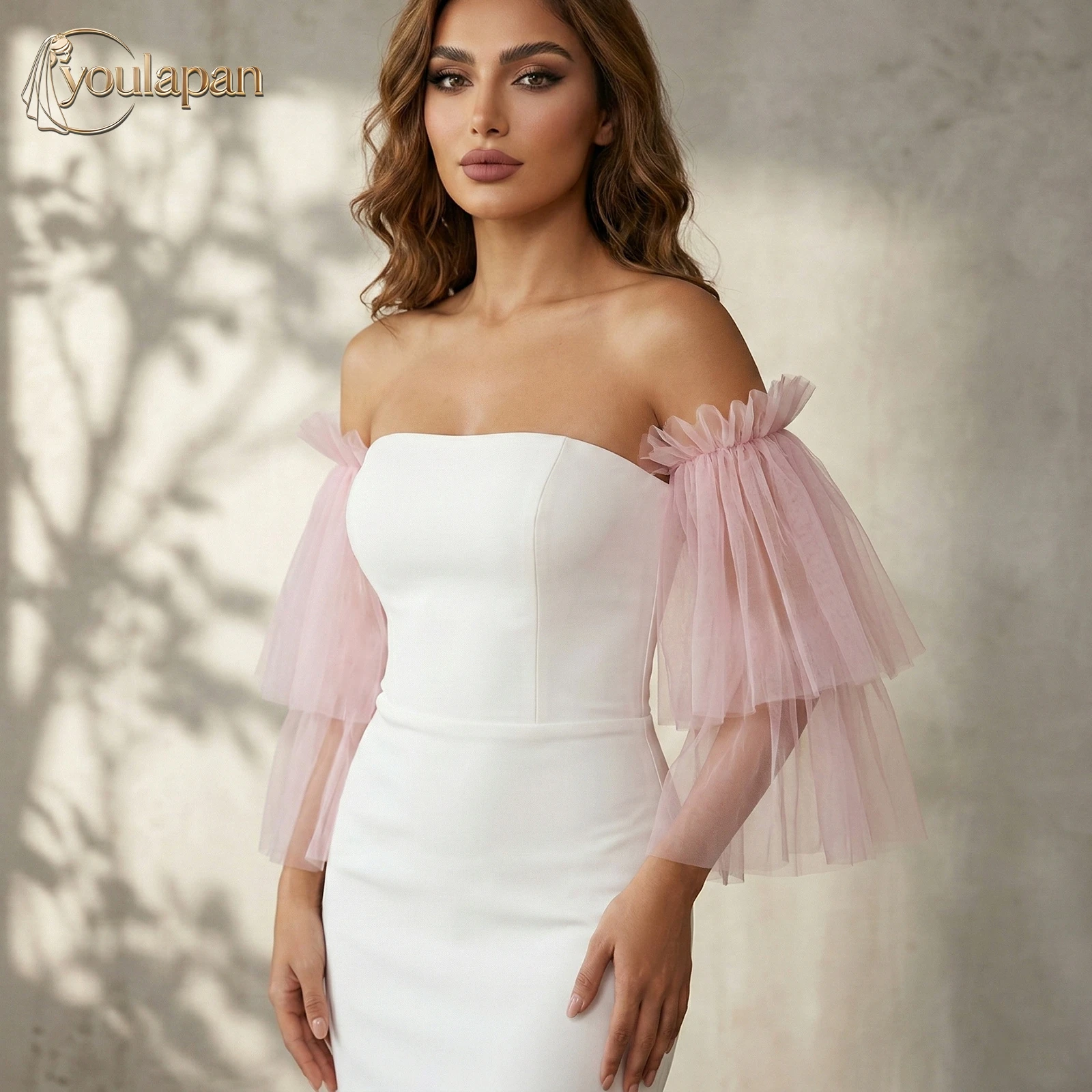 TOPQUEEN Detachable Wedding Sleeves Women'S Double Layered Gauzy Sleeves Bride'S Sleeve Sweeting Accessories For Brides Mm20