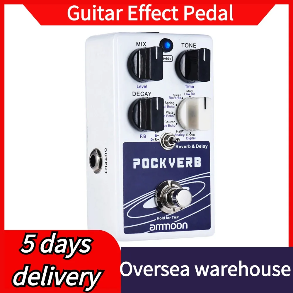 ammoon POCKVERB Reverb & Delay Guitar Effect Pedal 7 Reverb Effects + 7 Delay Effects With Tap Tempo Function True Bypass