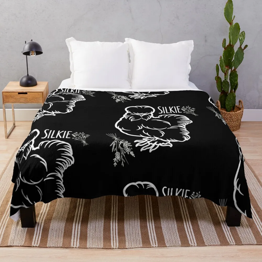 

Silkie Chicken & Flowers White Line Drawing Modern Design Throw Blanket Cute Plaid Tourist Vintage warm for winter Blankets