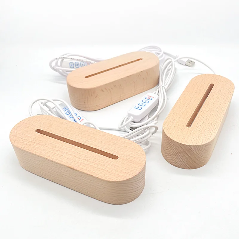 Dimmable 3 Colors Oval USB Led Light Base Warm White Cold Light for Acrylic Glass Night Lamps