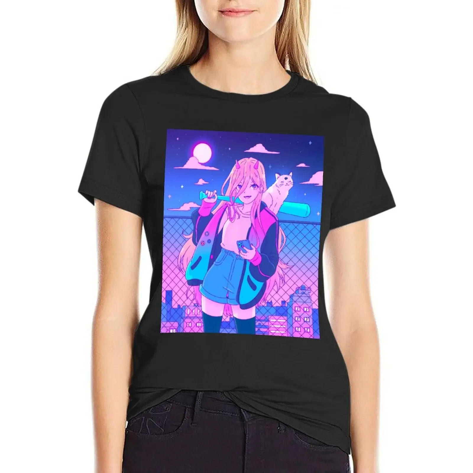 

Power and Meowy T-Shirt shirts graphic tees Female clothing korean fashion tshirts for Women