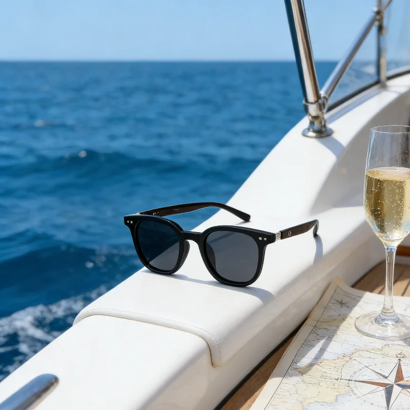 

Unisex Retro Polygonal Oversized Sunglasses Wood Grain Temple Frosted Gray Frame for Round Oval Face