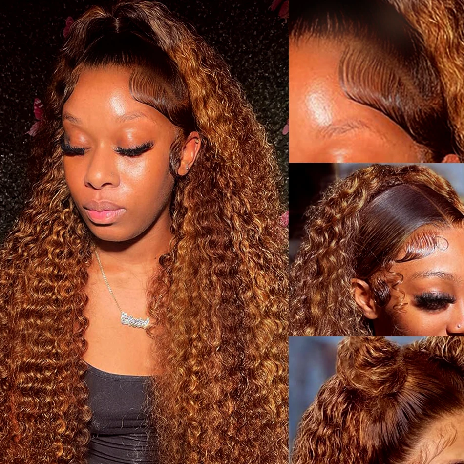 

Tendersse Ombre Lace Front Wig Human Hair Deep Wave P4/30 13x4 HD Lace Front200% Density Glueless Curly Wigs Indian Hair