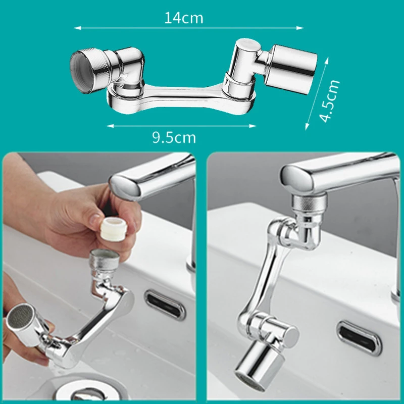 PULVERIZADOR DE grifo con rotación Universal de 1080 °, cabezal de doble efluente para lavabo de cocina, Robot de extensión de brazo, aireador,