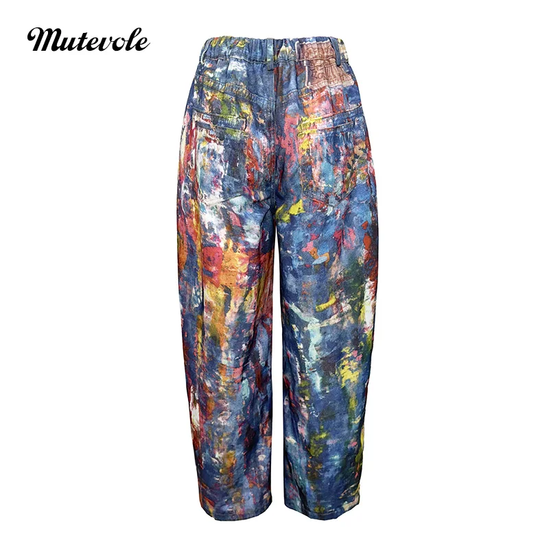 Mutevole femmes Graffiti imprimé pantalon à jambes larges mode Streetwear pantalon
