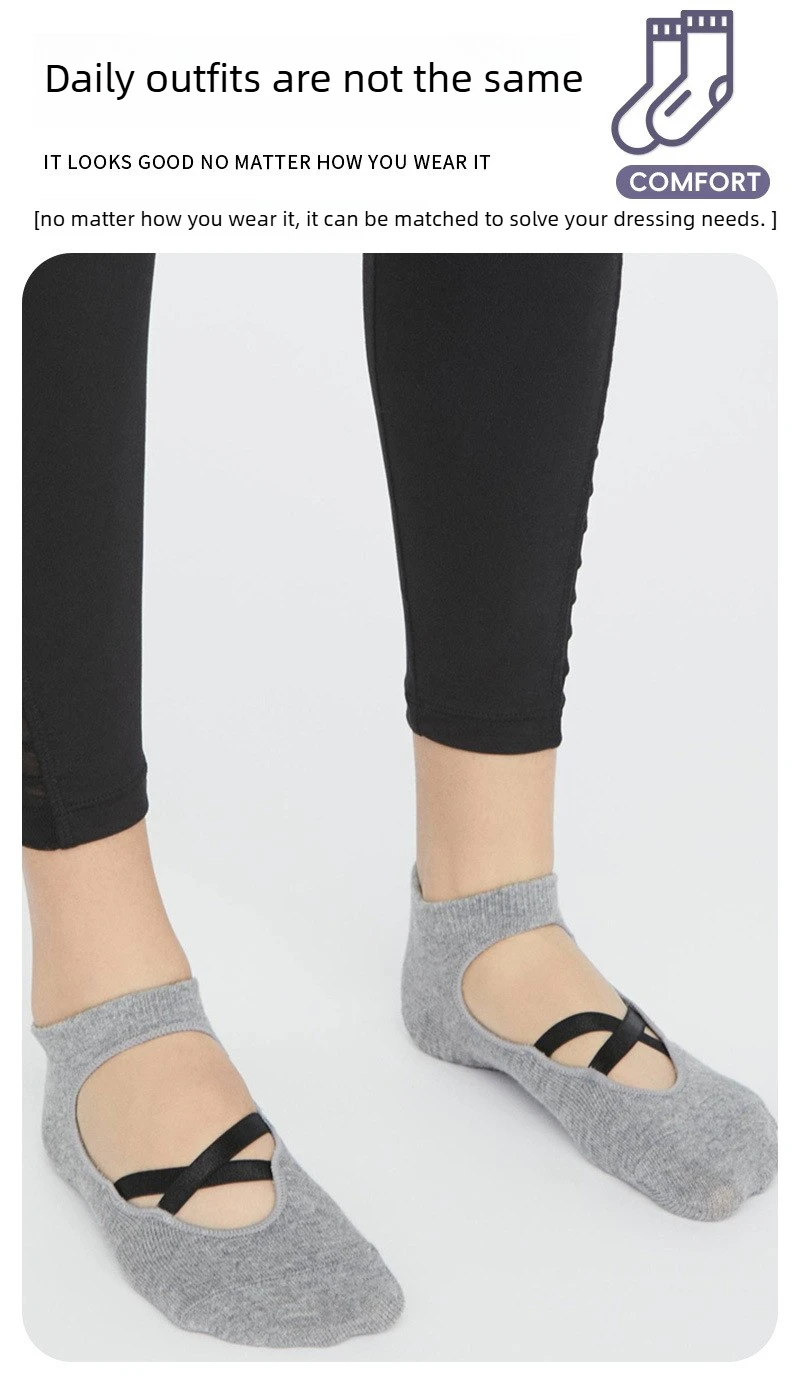Damen Yoga-Socken mit Kreuzriemen, Rutschfeste Atmungsaktive Grip-Socken für Pilates, Barre, Tanz, Fitness und Workout – Detail 11