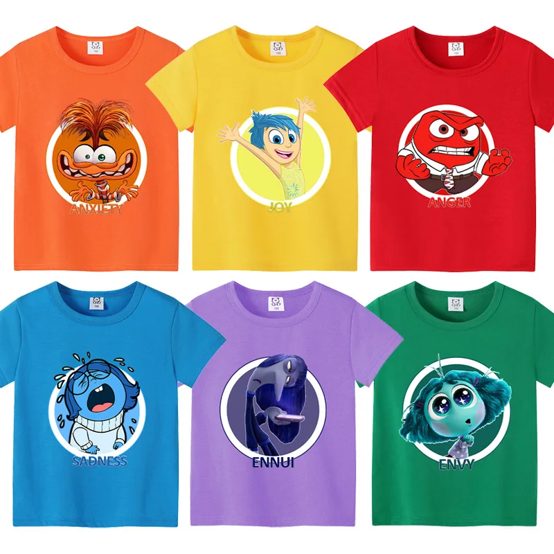 Inside Outs 2 Boy Girl T Shirt Cartoon Anxiety Anger Joy Sadness Kids Clothes Summer Child Short Sleeve Tops Disney Cute Gift