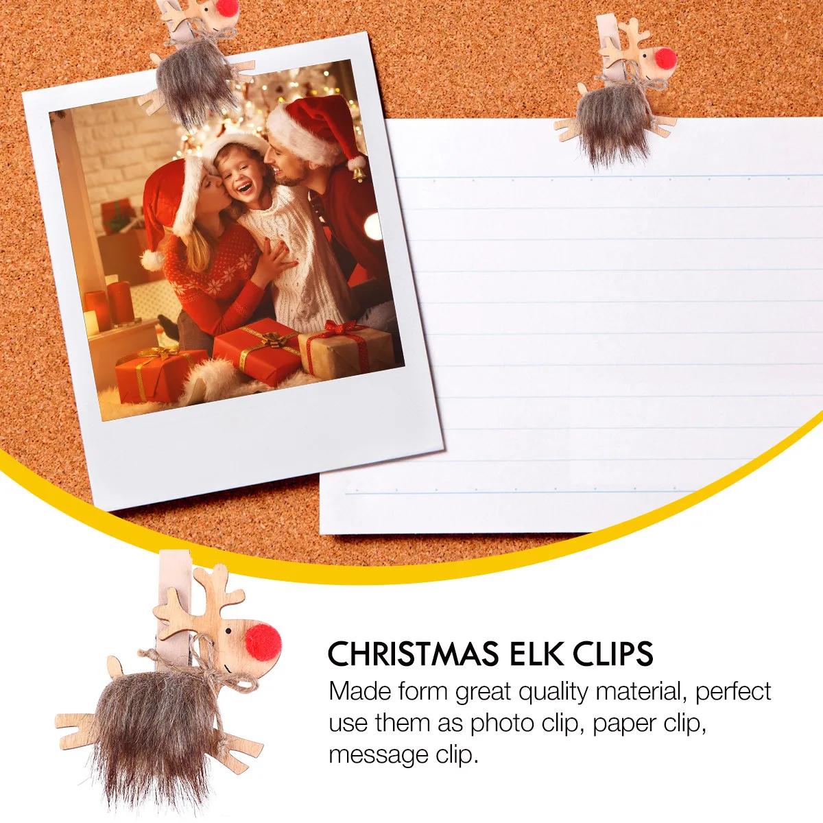 6pcs Christmas Elk Wooden Note Clips – Mini Photo Display Clips for Cards, Holiday Decor & Home Use