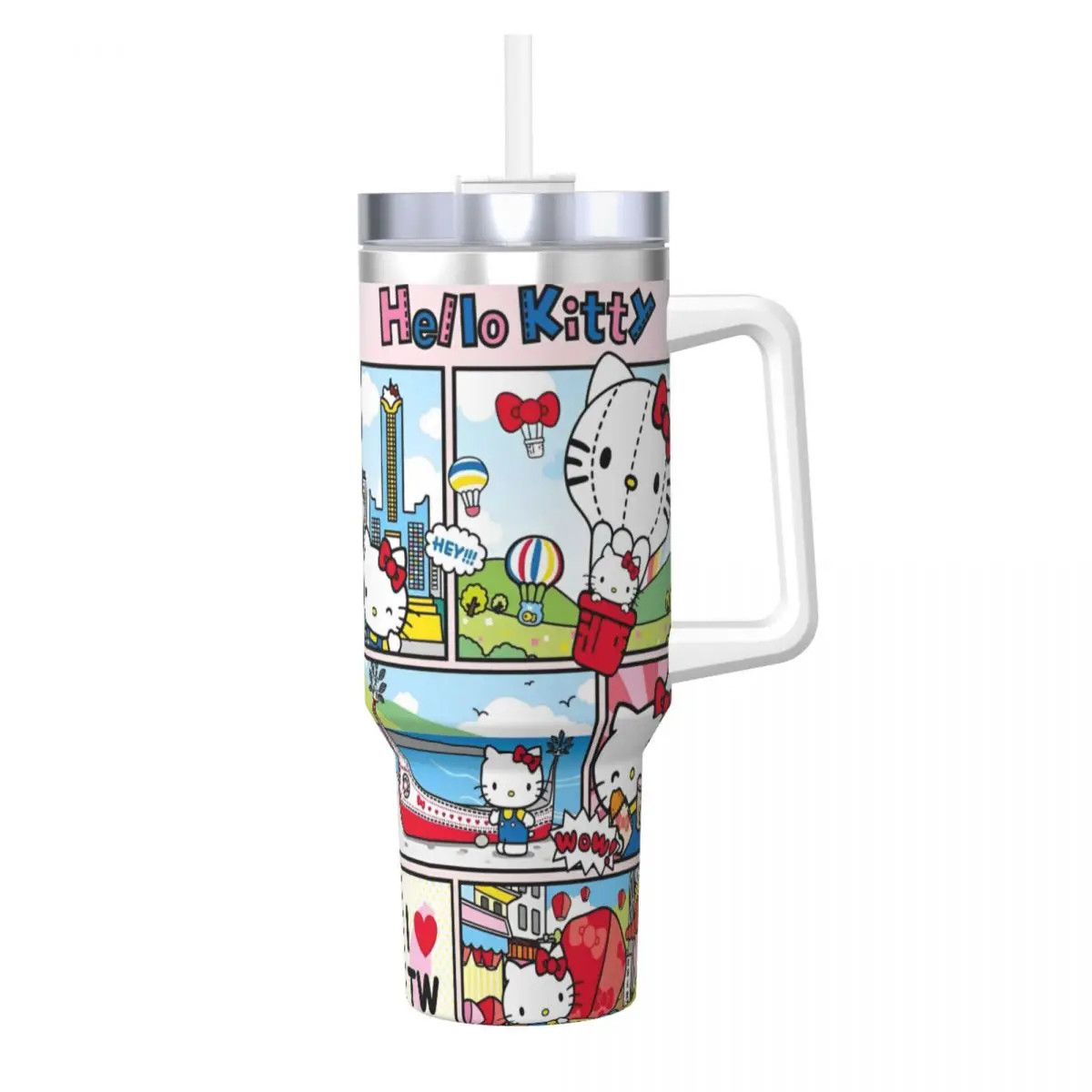 

Stainless Steel Tumbler Hello Kitty Cute Mugs Cup With Straws Beach Cold Drink Water Bottle Heat Preservation 40oz Thermal Cups