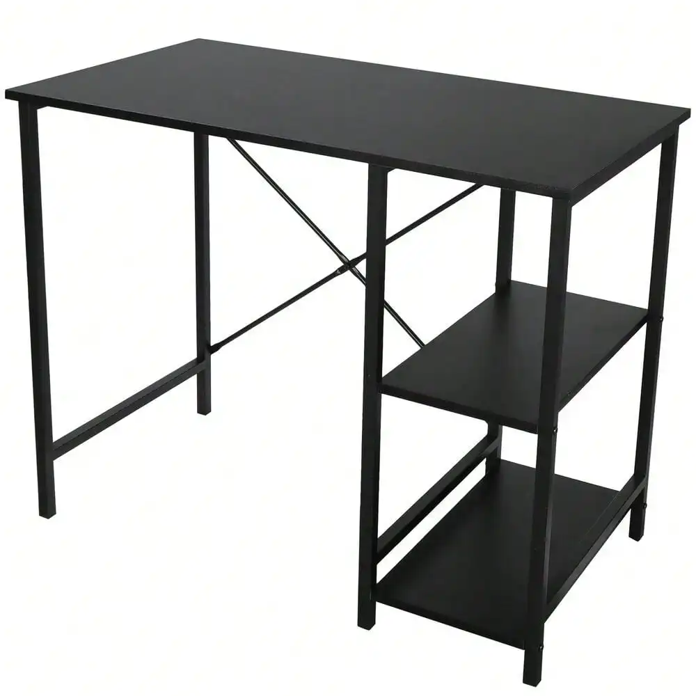 Bureau d'ordinateur noir avec étagères, table d'écriture, bureau de salon, 36"
