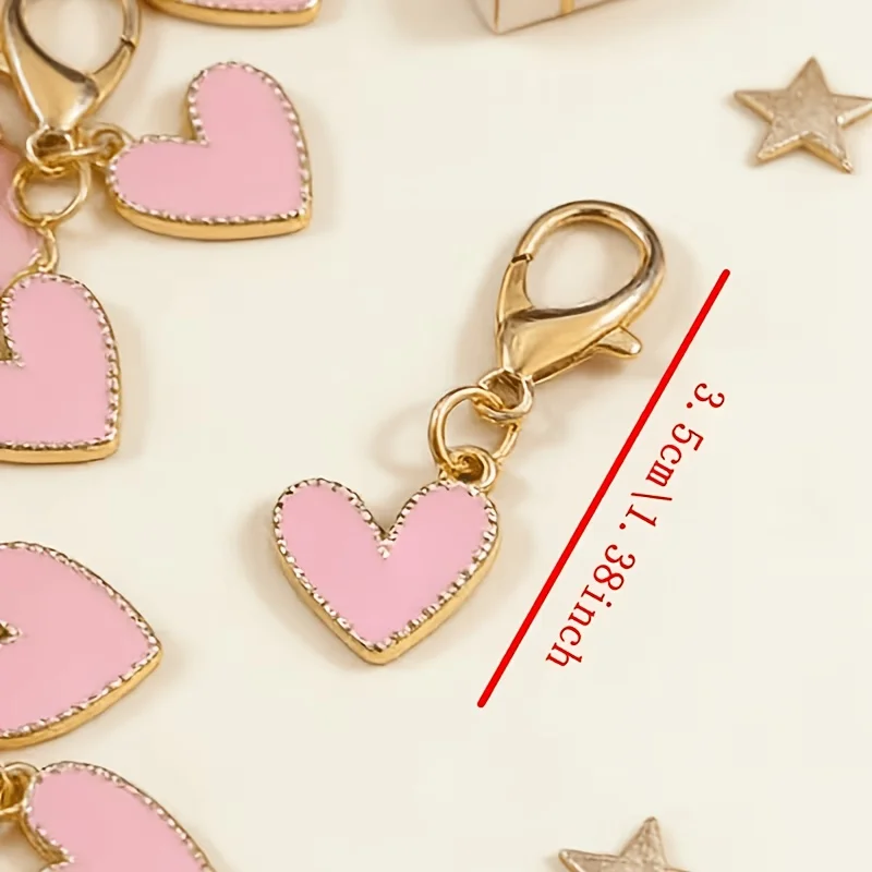 50Pcs Alloy Heart Keychain Colorful Enamel Pendant Key Ring Bag Charm For Women Red Pink White Gift Accessories