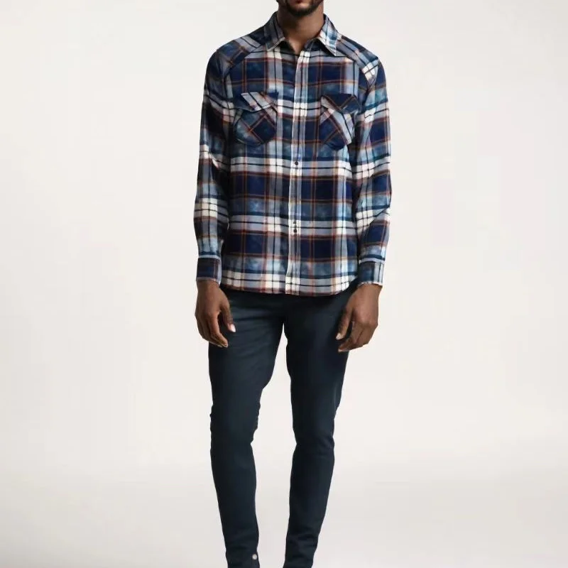 

American Sle Blue Dye Pure Cotton Ozone Waed irt Men's Faion Urban Casual Long Sve arp Collar Daily Wear