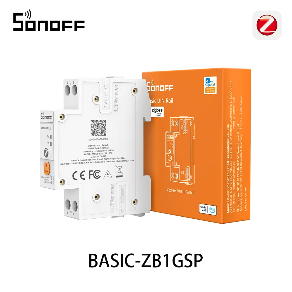 SONOFF BASIC-ZB1GSP Basic DIN Rail Zigbee 3.0 Smart Switch 32A High-Load Circuit Energy Monitoring Double-Pole Safety Switching