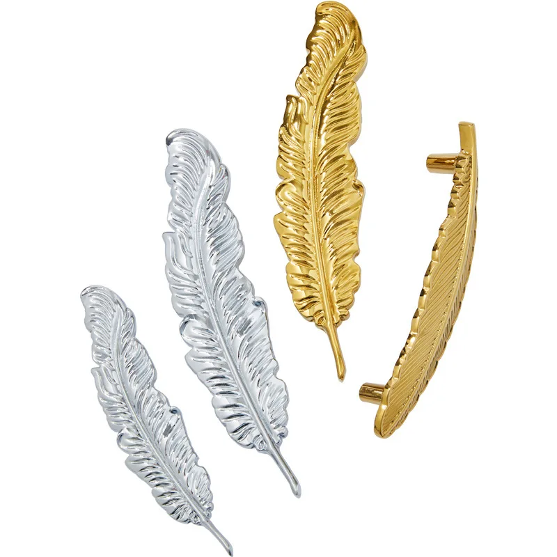 Brass Creative Statement Feather Gold Silver Dresser Handle Rustic Wardrobe Kitchen Cabinet Handles Furniture Drawer Knob