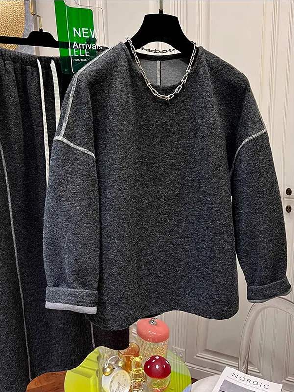 

Loose Fit Oversize Hoodie ex Autumn Winter Casual Fce Lined round Ne Sweatirt Unique Stitch Design Comfortable Top