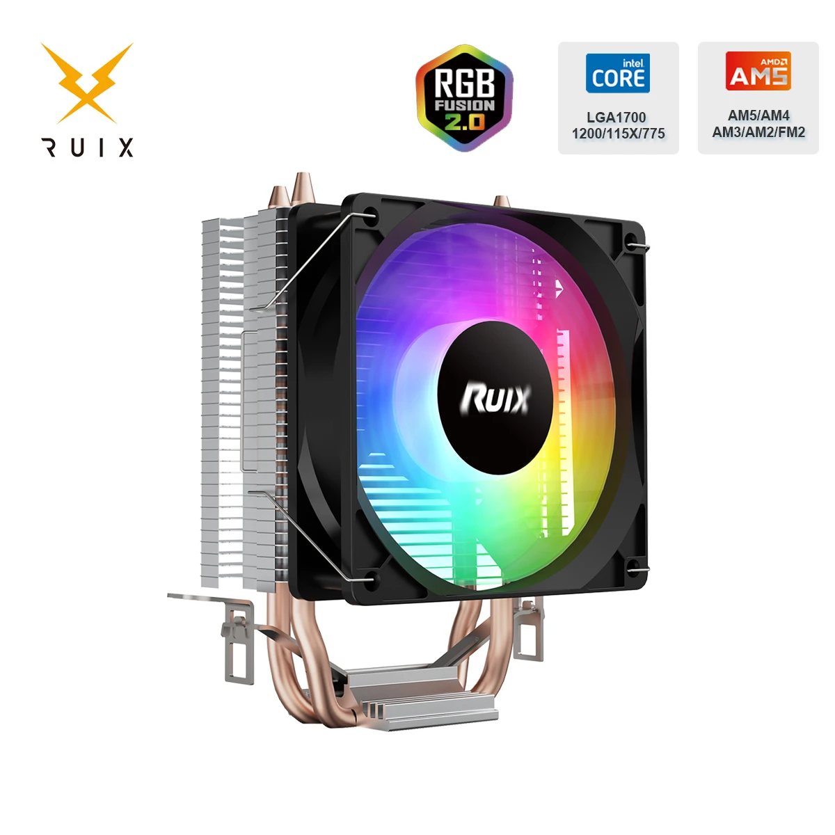 Ruix X2000 空気 CPU クーラー 2 ヒートパイプラジエーター冷却 RainbowRGB 3PIN ファン静音 Ventilador インテル 115X 1200 1700 AM4 AM5 AMD