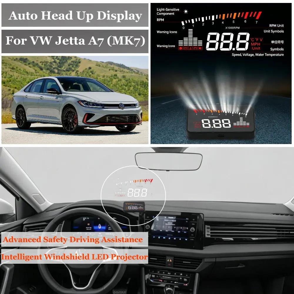 

Car Head Up Display For Volkswagen VW Jetta A6 (MK6) A7 (MK7) 2010-2026 AUTO HUD Windshield Projector Speedometer Odometer RPM