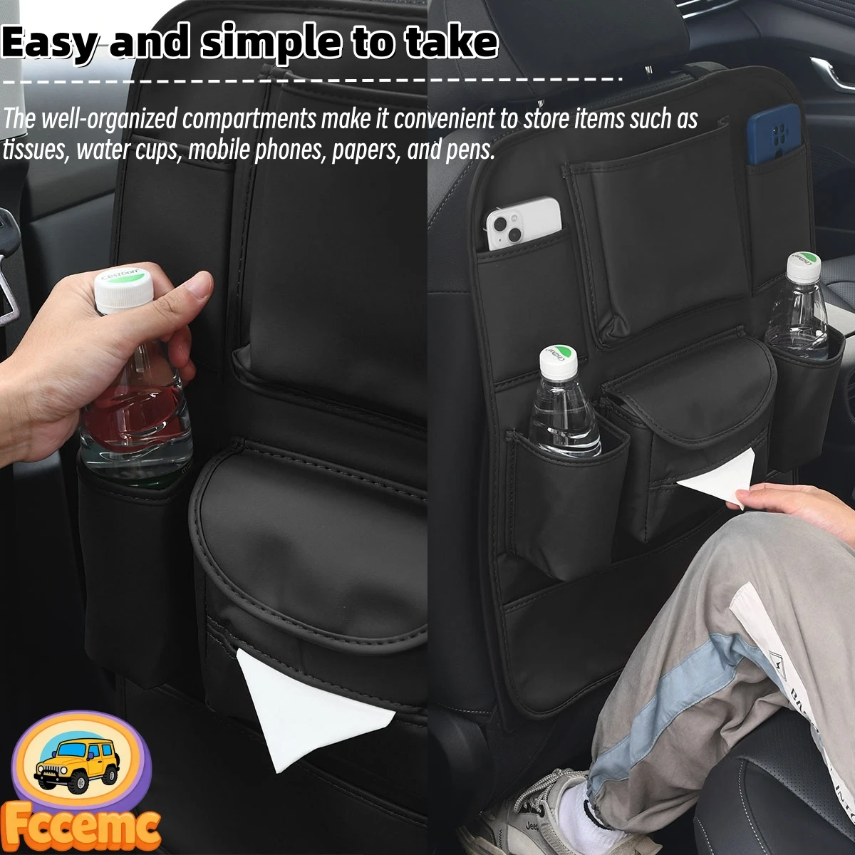 وسادة حماية خلفية لمقعد السيارة وحقيبة تخزين - منظم للصف الخلفي، عنصر تخزين داخل السيارة، ملحقات تلقائية