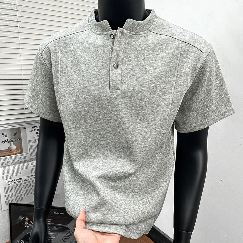High quality summer new product Henry collar old money short sleeved T-shirt for men's casual versatile trendy style
