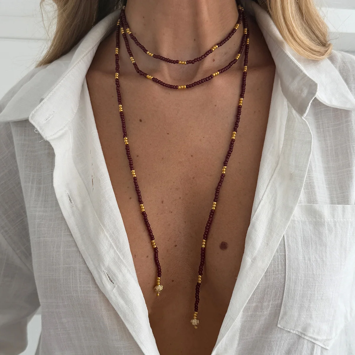 SHIXIN Vintage Seed Beads Chain Long Choker Necklace Women Stackable Adjustable Sweater Chain 2026 Fashion Jewelry Accessories