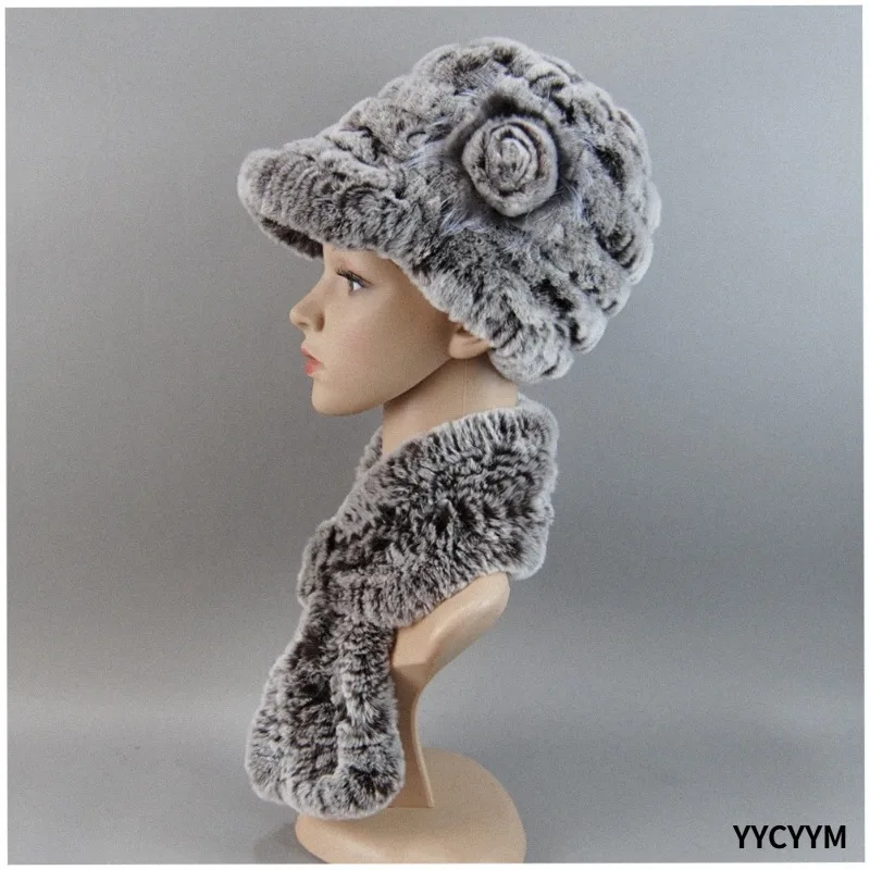 2025 New Girl Fur Cap Scarves Lady Winter Natural Real Rex Rabbit Fur Hat Scarf Sets Quality Women 100% Genuine Fur Hats Muffler