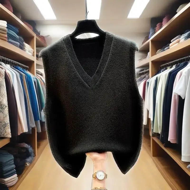 

Knitted Sweater Knitwear Vest for Women Women's Sleeveless Loose V Neck Sleeveless Crop Knit Gilet Solid Color Waistcoat