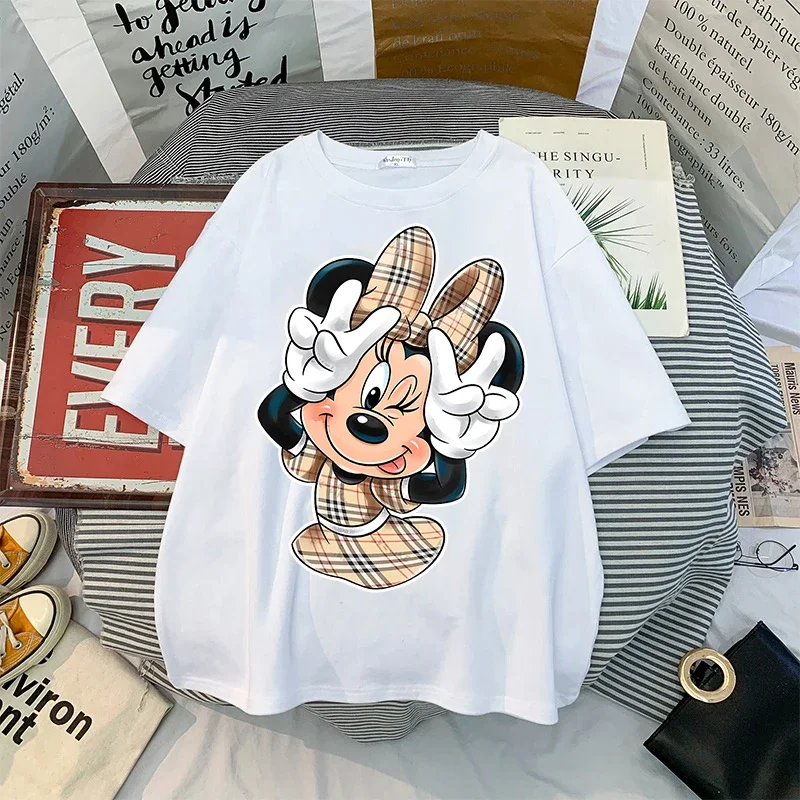 Camiseta con estampado Vintage de Mickey y Minnie para mujer, ropa de calle Harajuku, Tops informales holgados de gran tamaño, Y2k, Ulzzang