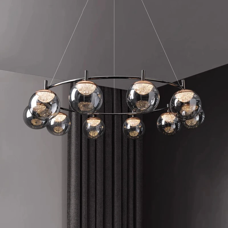 2026 Modern Smokey Gray Clear Spherical Glass chandelier Hanging lustre Ceiling Suitable for Living room Home interior lighting