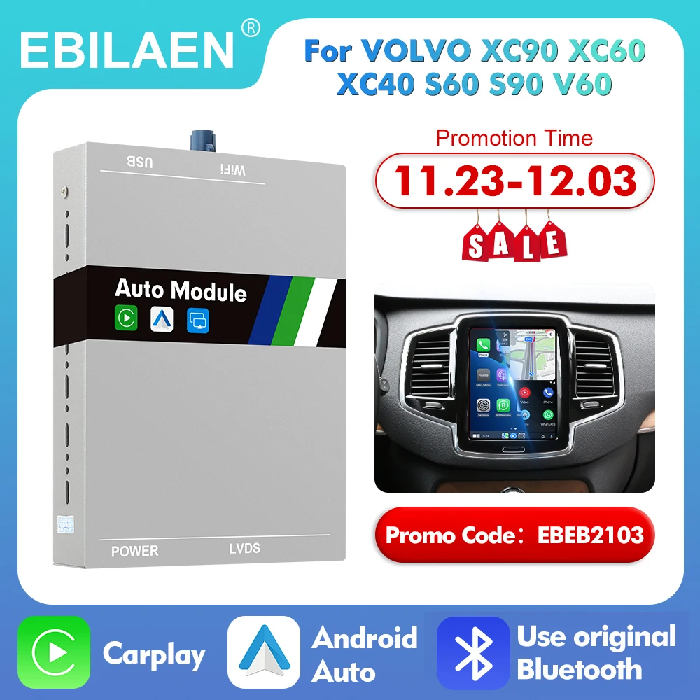 EBILAEN Wireless Full Screen Carplay For Volvo XC90 XC60 XC40 S60 S90 V60 Android Auto Camera Hicar Bluetooth Ｍodule Box