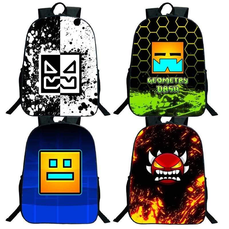 

Angry Geometry Dash Backpack Anime Storage Student School Bag Supplies Cartoon Print Men Women Work Computer Knapsack Gift