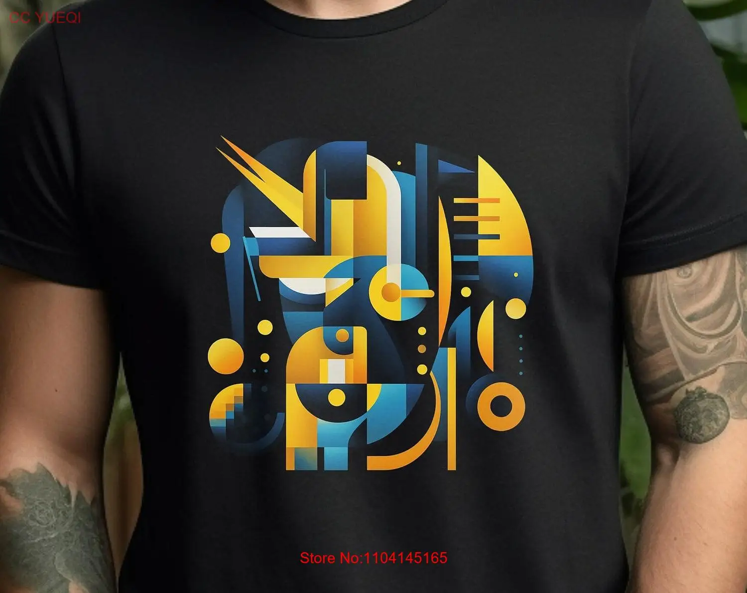 Сине-желтая футболка с абстрактным изображением, с длинным или коротким рукавом