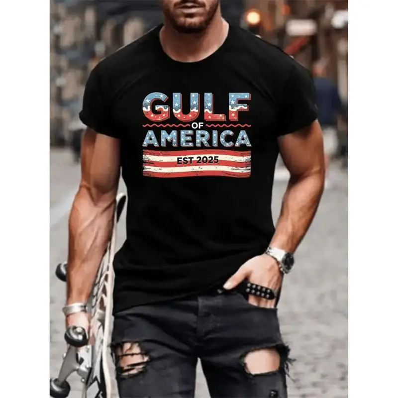 

Gulf of America T-shirt, Men Women Vintage Patriotic Tee, Est 2025 Top, American Flag Style Graphic, Summer Beach Vacation Gift