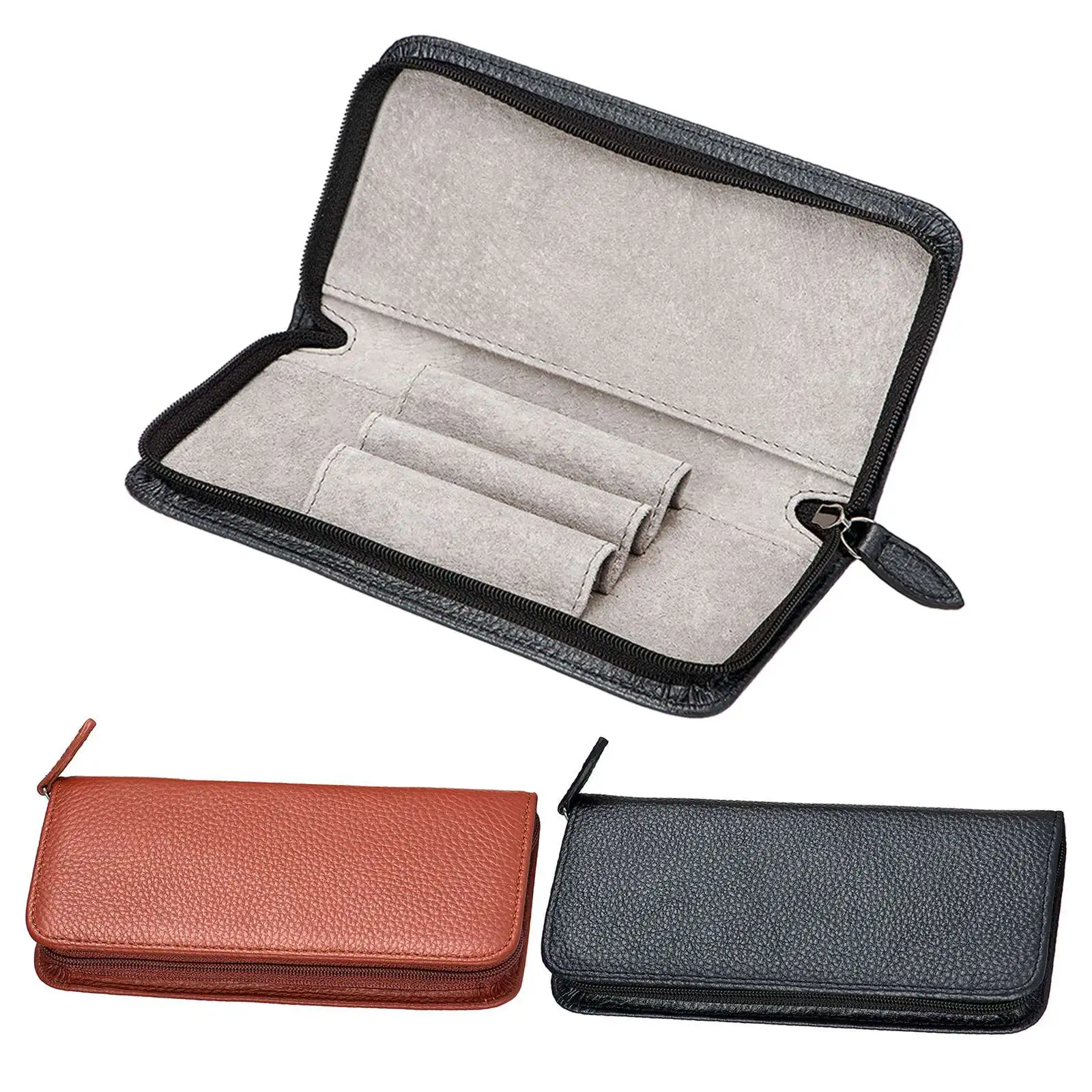 

3 Slots Genuine Leather Fountain Pen Case Black Brown Handmade Pen Holder high quality Pen Bag for business Gift for friends