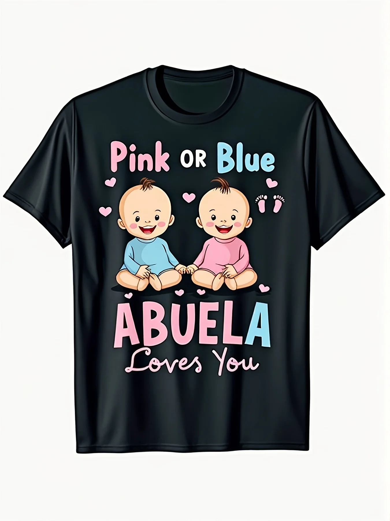 1pc Pink or Blue Abuela Loves You Spanish Gender Reveal T-Shirt - 100% Cotton Shower Outfit for Grandma & Grandpa, Cute Unisex Sizes S-XXXL (Pink/Blue / Announcement Gift), Funny Tshirt, Funny Tshirts, Funny Tshirt Men, Funny Tshirts Men