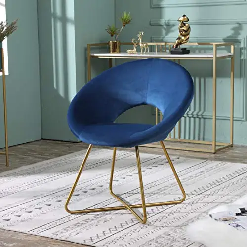 

Blue Velvet Modern Accent Chair With Metallic Gold-Finished Sled Legs