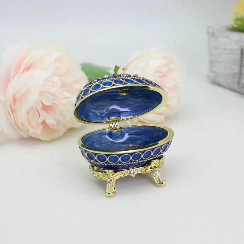 SHINNYGIFTS Easter Gift Boxes Pewter Enamel Faberge Egg Jewelry Gift Box Egg Shape Trinket Boxes