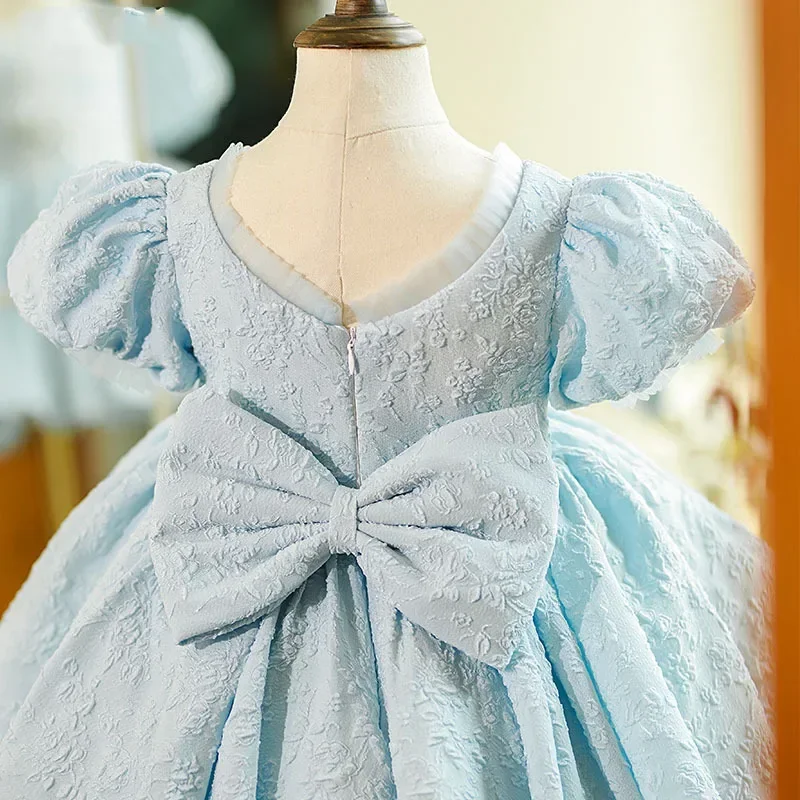 Newborn Clothes Baby Girl Dress Light Blue Lace Infant Christening Gown Wedding Dress Sequin Appliques Birthday Party Vestidos