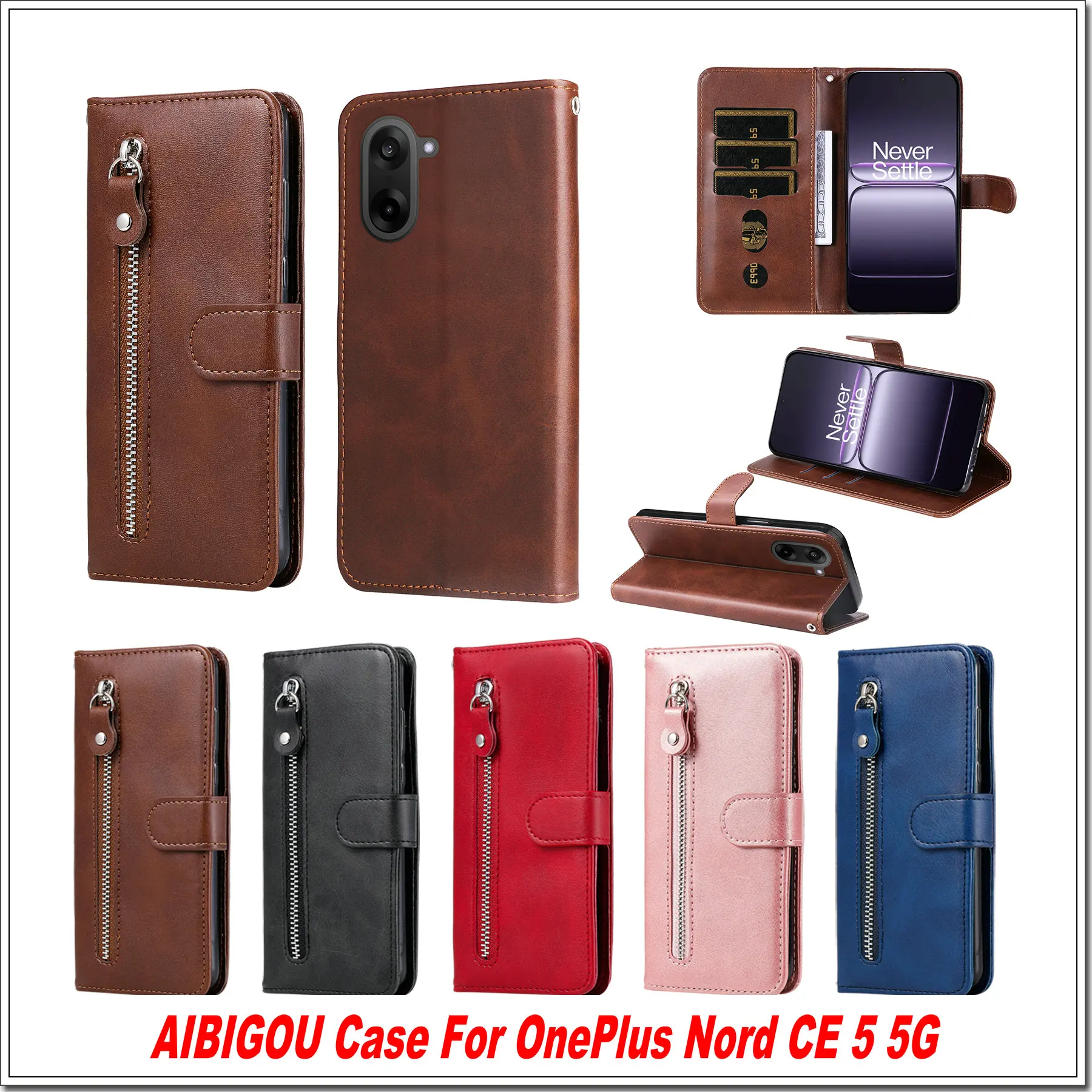 

Для OnePlus Nord CE5 CPH2719 Роскошный кожаный чехол на молнии с откидной крышкой в стиле ретро, держатель для книг, полное покрытие для 1 + Nord CE 5, сумки для телефонов