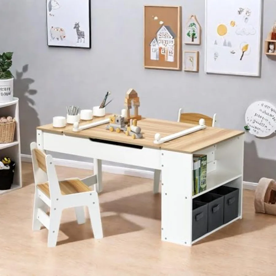 

Набор стола и стульев LuxenHome: Стол-мольберт с подъемной столешницей и книжным шкафом для занятий малышей, возраст 3-6 лет
