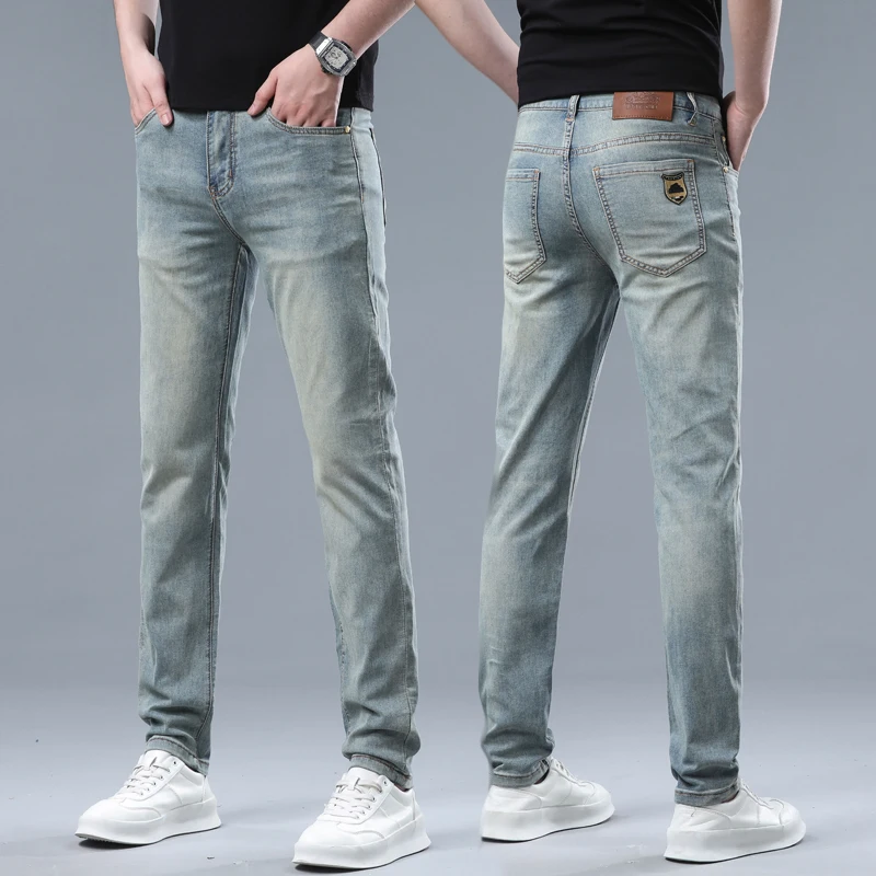 2024 Spring and Summer New Men's Slim-Fitting Small Straight Jeans Men's Stretch Slim Fit All-Match Street Trendy Casual Pants