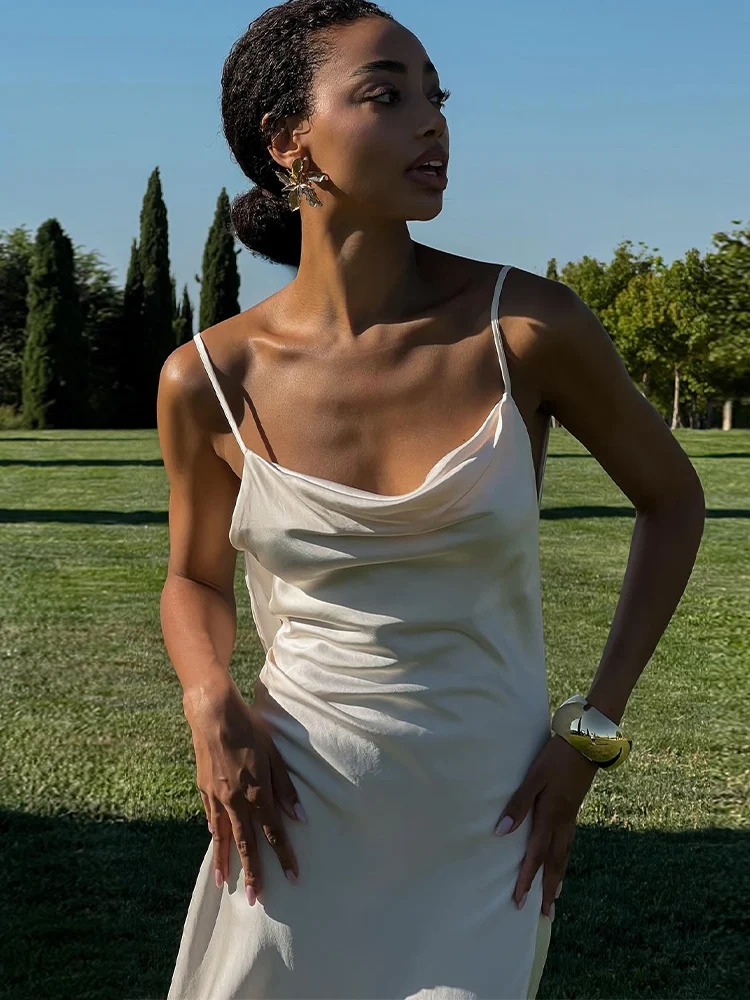 Tief Ausgeschnittenes Seitlich Geschlitztes Langes Kleid Damen Sexy Ärmelloses Rückenfreies Plissiertes Party-Abendkleid Charmantes Damenkleid Vestidos Longo – Detail 13