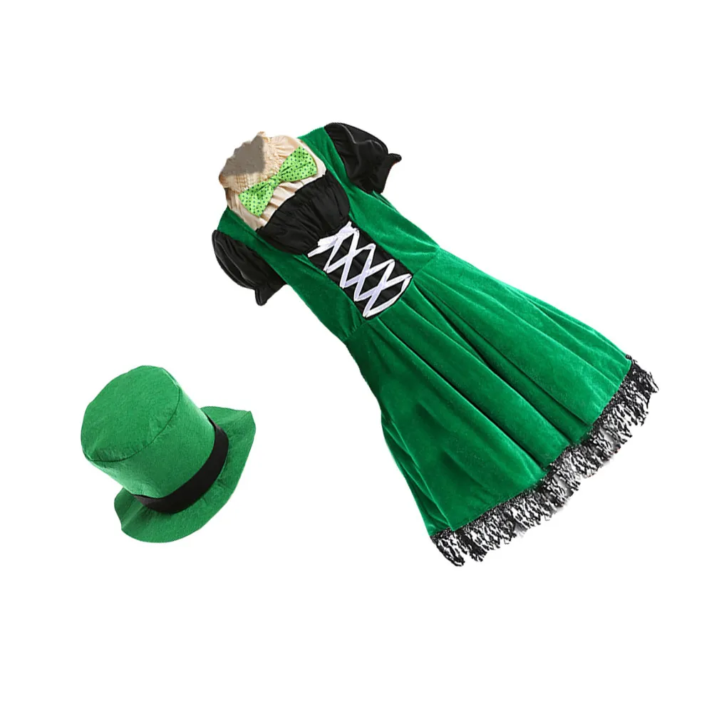 

1Set St Patrick's Day Kids Fairy Dwarf Dress Costume Hat Tie Girls Party Cosplay Uniform Festival Outfit Cosplay Clothing