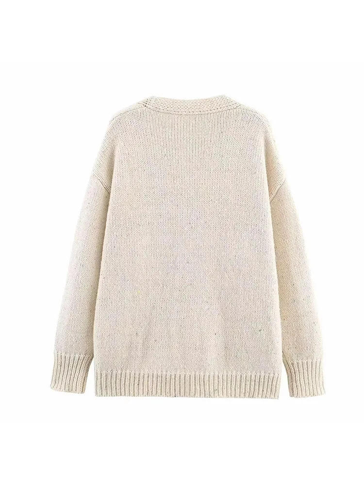 Dames herfstnieuw ontspanning gebreid vest 2025, met geribbelde rand, herfst, comfortabel vest met V-hals, lange mouwen en opgestikte zakken