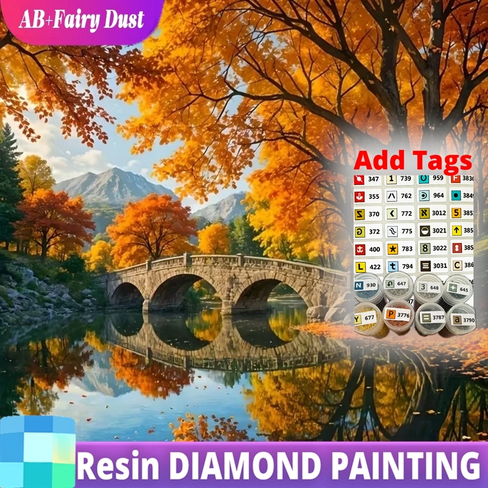 

Новая коллекция: Алмазная мозаика AB Fairy Dust Resin Diamond Mosaic Mountain Landscape DIY, акриловые материалы для рукоделия, алмазная живопись «Дерево и мост»