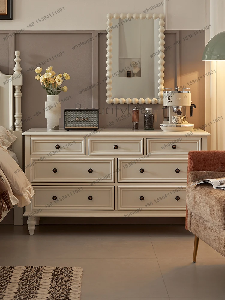 

French Cream Style Living Room Solid Wood Dining Side Cabinet Storage Multifunctional Locker