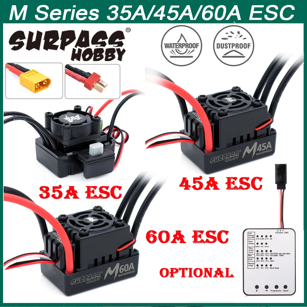 2024 New Surpass Hobby M Series 35A 45A 60A Waterproof ESC 2-3S for 1/10 1/12 1/14 1/16 RC Car F540 3650 Brushless Motor