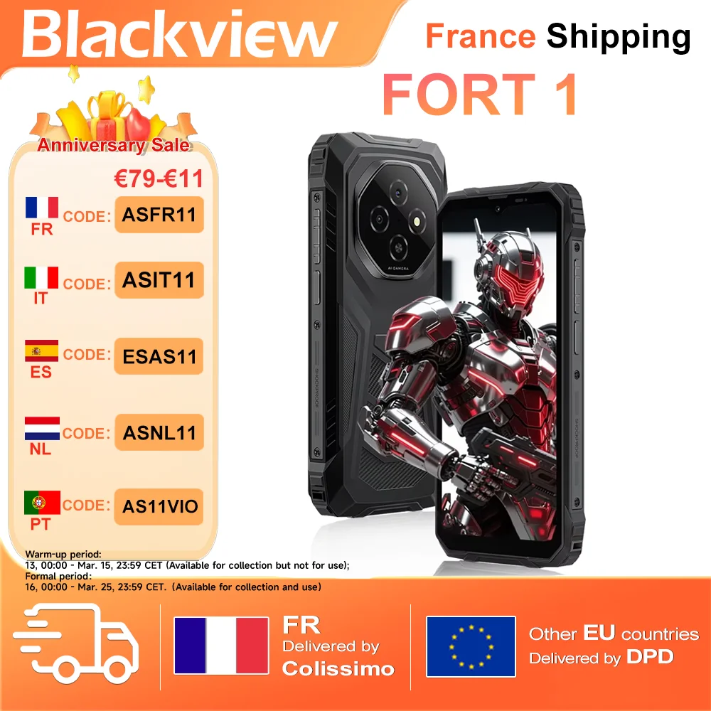 Blackview FORT 1 Smartphone robuste 6,56 pouces AI téléphone portable 12 Go (4 + 8) + 128 Go + 2 To ROM Android 15 10000 mAh 18 W