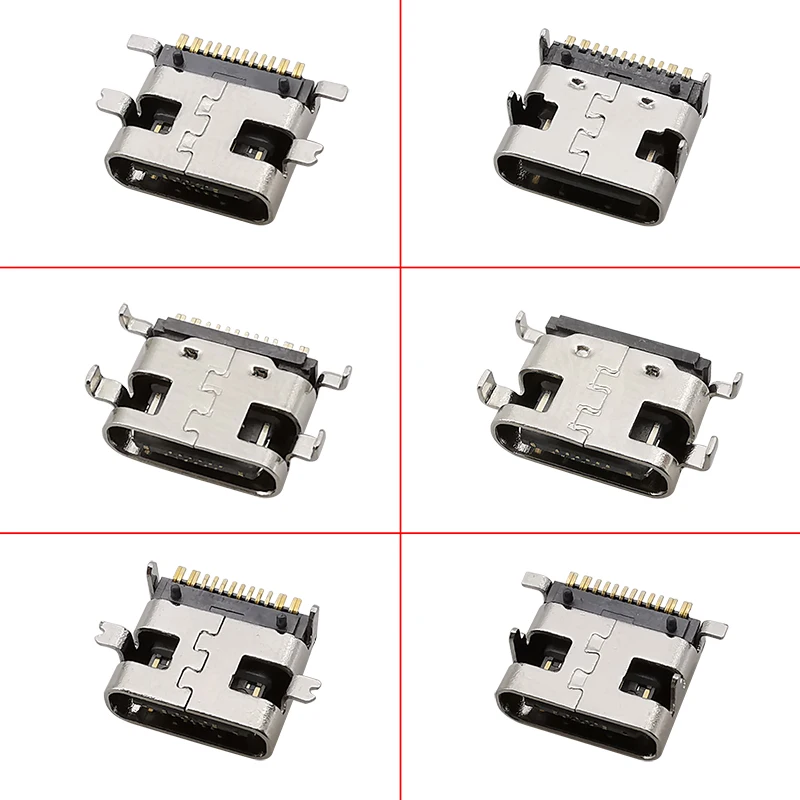 10Pcs USB Type C Female 16 Pin Connector Type-C Socket Charging Port Plugs SMD PCB Soldering DIY Repair USB-C Jack Adapter