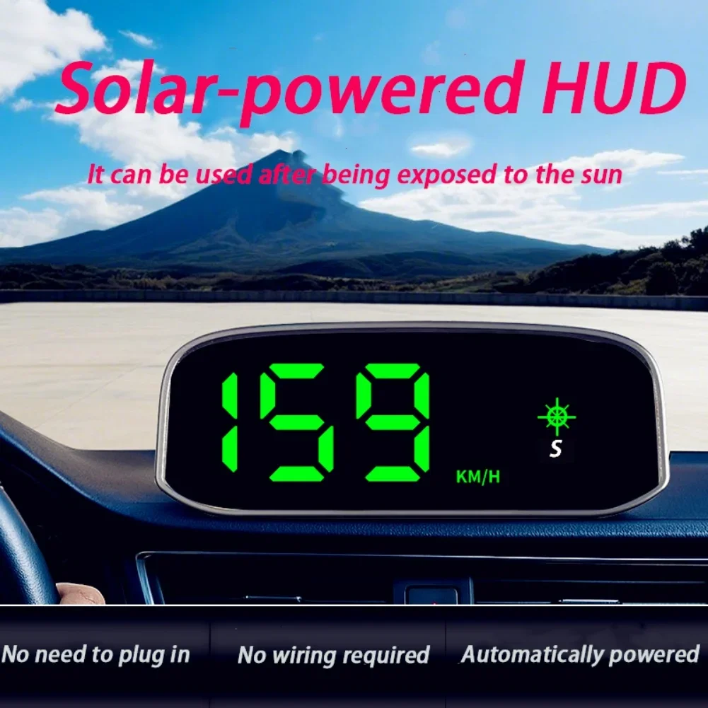 Car Speedometer Solar Power Supply High-definition LED Display Multiple Colors Adjustable Solar HUD Head-up Display 5V 11.5*4.5